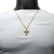 18Kt Gold IP Matte Finish Steel Black Onyx Stone Inlay with Lab-Grown Diamond Cross Pendant