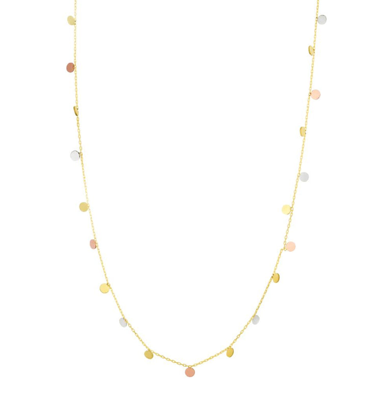 14K Tricolor Dangling Circles Necklace