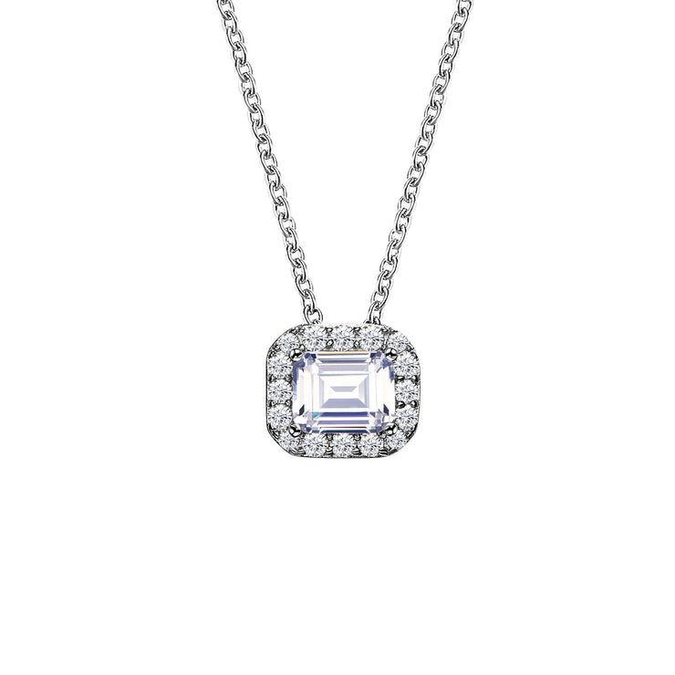 Emerald-Cut Halo Necklace