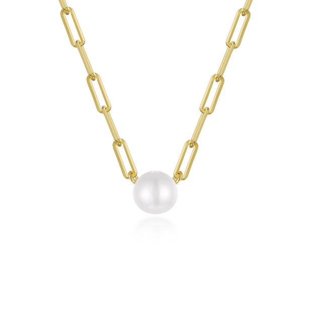 Paperclip Necklace with Cultured Freshwater Pearl