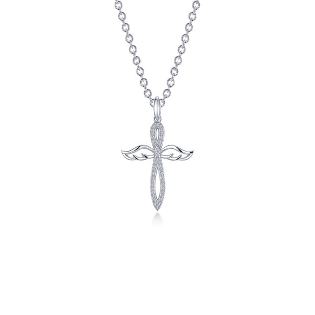 0.74 CTW Angel Wings Cross Necklace