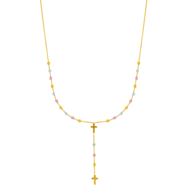 14K Gold Drop Cross Rosary Inspired Necklace