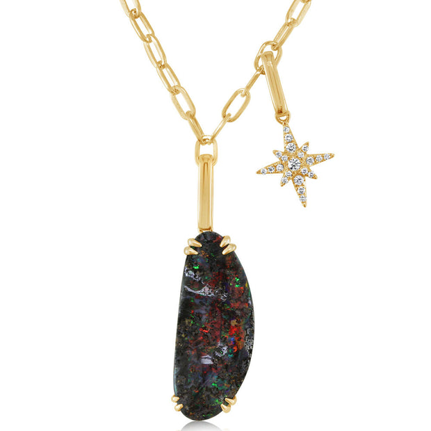 14K Yellow Gold Australian Boulder Opal/Diamond Star Neckpiece