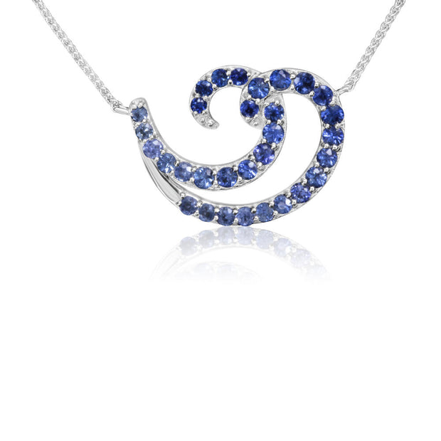 14K White Gold Graduated Blue Sapphire Neckpiece