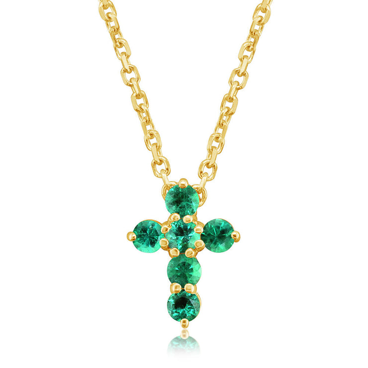 14K Yellow Gold Emerald Cross Neckpiece