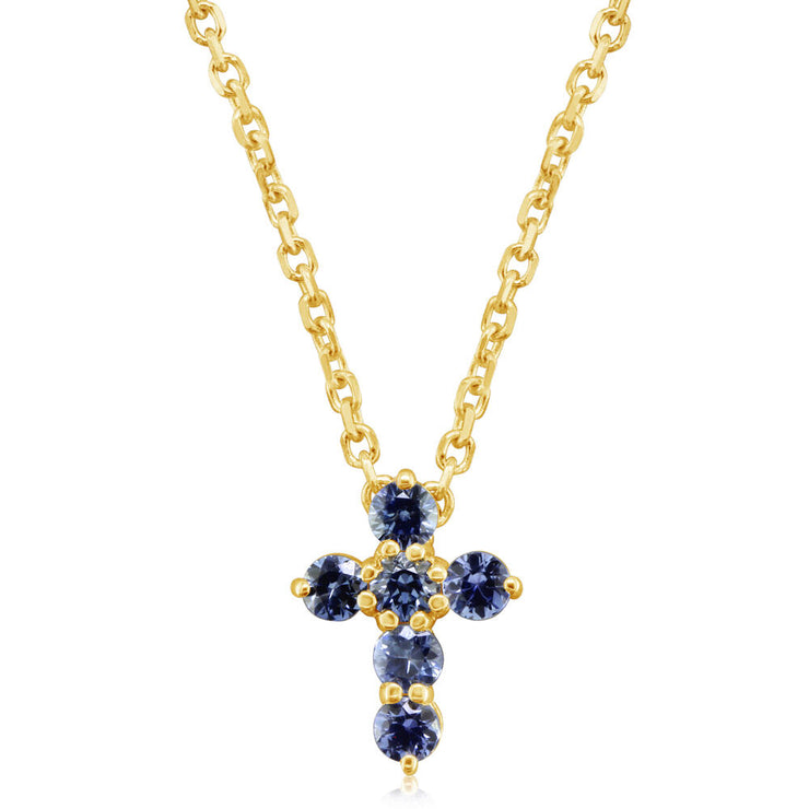 14K White Gold Sapphire Cross Neckpiece