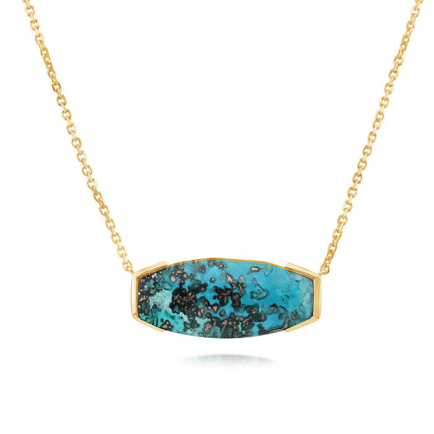 14K Yellow Gold Confetti Chrysocolla/Blue Zircon/Diamond Neckpiece