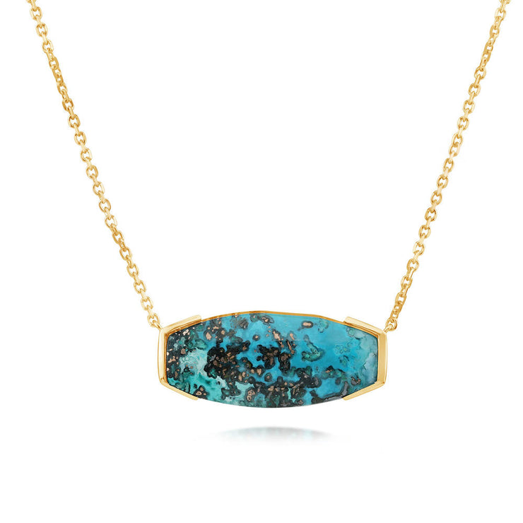 14K Yellow Gold Confetti Chrysocolla/Blue Zircon/Diamond Neckpiece