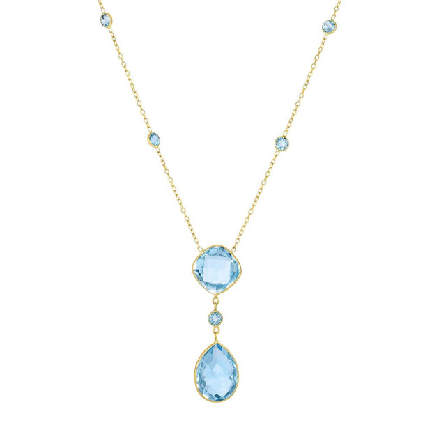 14K Gold Blue Topaz Drop Necklace