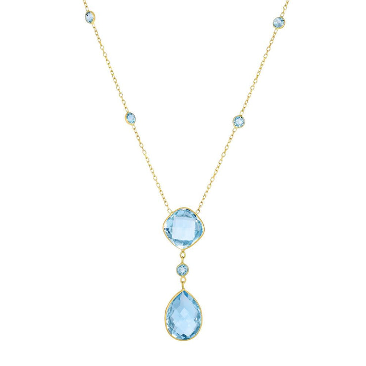 14K Gold Blue Topaz Drop Necklace