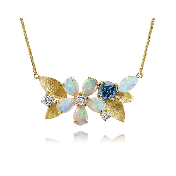 14K Yellow Gold Australian Opal/ Diamond Flower Neckpiece