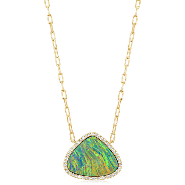 18K Yellow Gold Australian Opal Doublet/Diamond Neckpiece