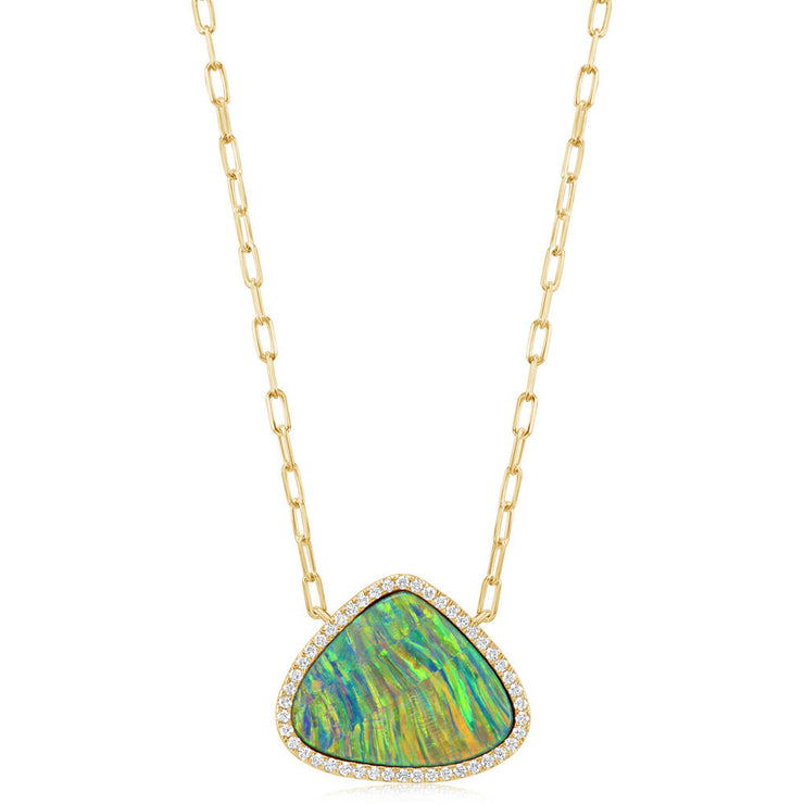 18K Yellow Gold Australian Opal Doublet/Diamond Neckpiece