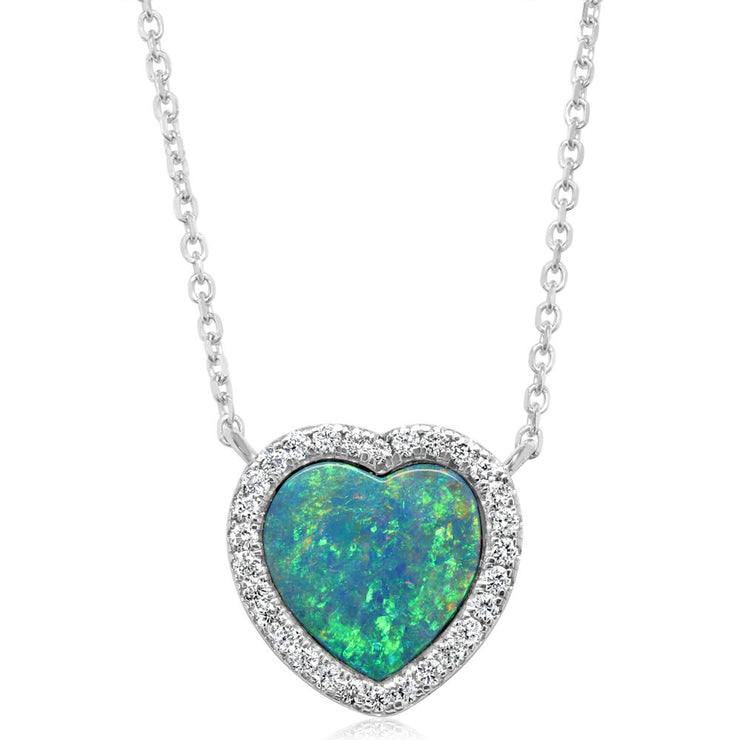 14K White Gold Australian Opal Doublet/Diamond Neckpiece