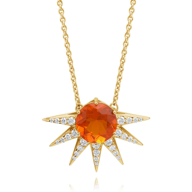 18K Yellow Gold Mexican Fire Opal/Diamond Neckpiece