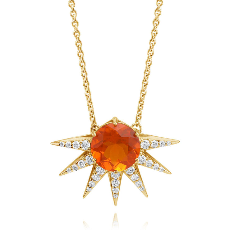 18K Yellow Gold Mexican Fire Opal/Diamond Neckpiece