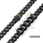 6mm Black IP Steel Matte Finish Miami Cuban Chain Necklace with Genuine Black Sapphire Gem