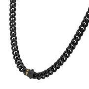 6mm Black IP Steel Matte Finish Miami Cuban Chain Necklace with Genuine Black Sapphire Gem