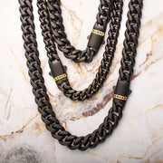 6mm Black IP Steel Matte Finish Miami Cuban Chain Necklace with Genuine Black Sapphire Gem