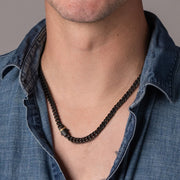 6mm Black IP Steel Matte Finish Miami Cuban Chain Necklace with Genuine Black Sapphire Gem