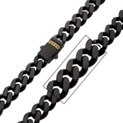 Black IP Steel Matte Finish Miami Cuban Chain Necklace with Genuine Black Sapphire Gem