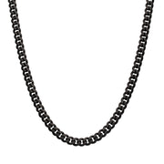 6mm Black IP Steel Matte Finish Miami Cuban Chain Necklace with Genuine Black Sapphire Gem