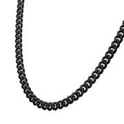 6mm Black IP Steel Matte Finish Miami Cuban Chain Necklace with Genuine Black Sapphire Gem