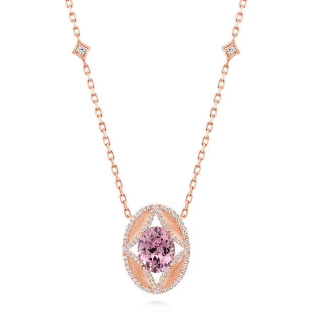 14K Rose Gold Lotus Garnet/Diamond Neckpiece