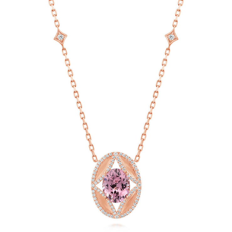 14K Rose Gold Lotus Garnet/Diamond Neckpiece