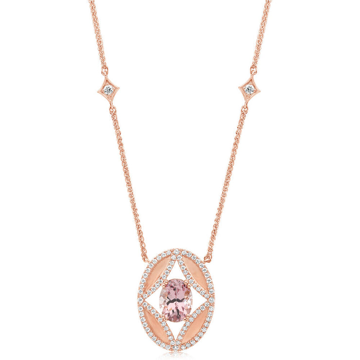 14K Rose Gold Lotus Garnet/Diamond Neckpiece