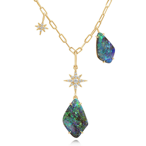 14K Yellow Gold Australian Boulder Opal/Diamond Neckpiece