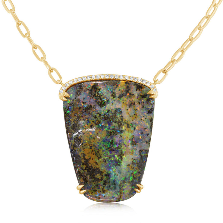 14K Yellow Gold Australian Boulder Opal/Diamond Neckpiece