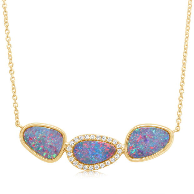 14K Yellow Gold Australian Opal Doublet/Diamond Neckpiece