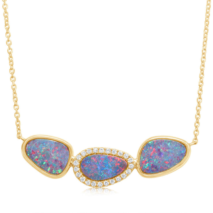 14K Yellow Gold Australian Opal Doublet/Diamond Neckpiece