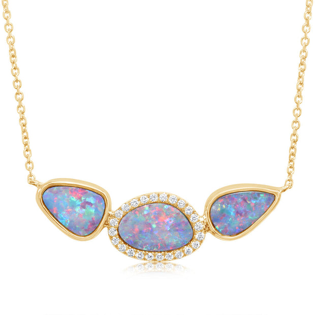 14K Yellow Gold Australian Opal Doublet/Diamond Neckpiece