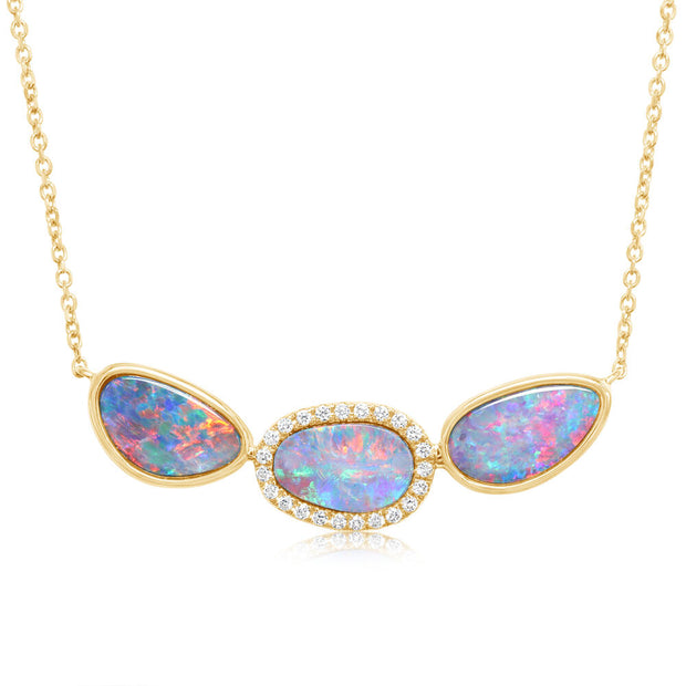 14K Yellow Gold Australian Opal Doublet/Diamond Neckpiece