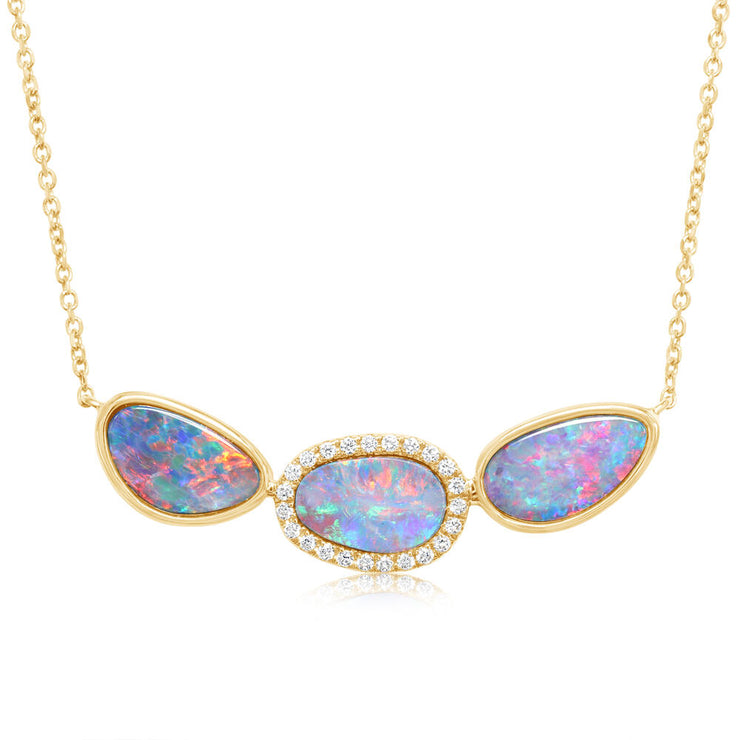 14K Yellow Gold Australian Opal Doublet/Diamond Neckpiece