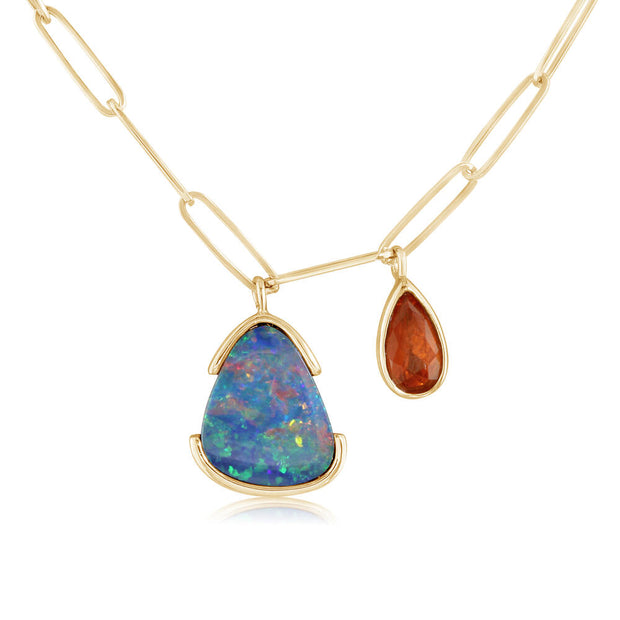 14K Yellow Gold Australian Opal Doublet/Fire Opal Neckpiece
