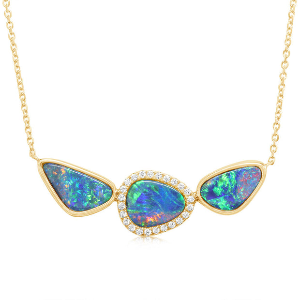 14K Yellow Gold Australian Opal Doublet/Diamond Neckpiece