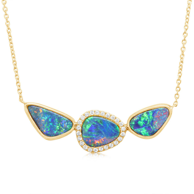 14K Yellow Gold Australian Opal Doublet/Diamond Neckpiece