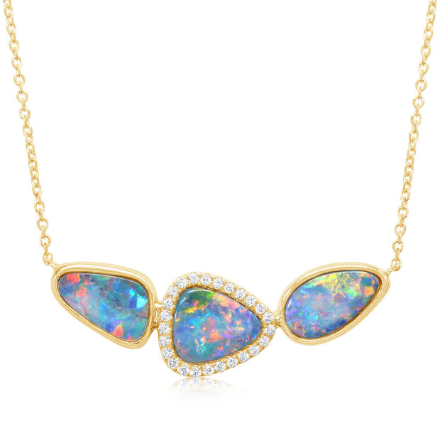 14K Yellow Gold Australian Opal Doublet/Diamond Neckpiece