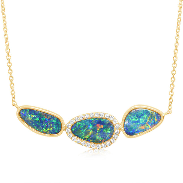 14K Yellow Gold Australian Opal Doublet/Diamond Neckpiece