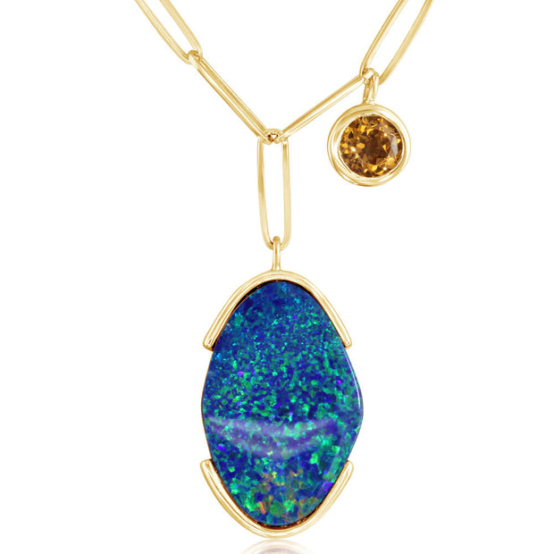 14K Yellow Gold Australian Opal Doublet/Mandarin Garnet Neckpiece