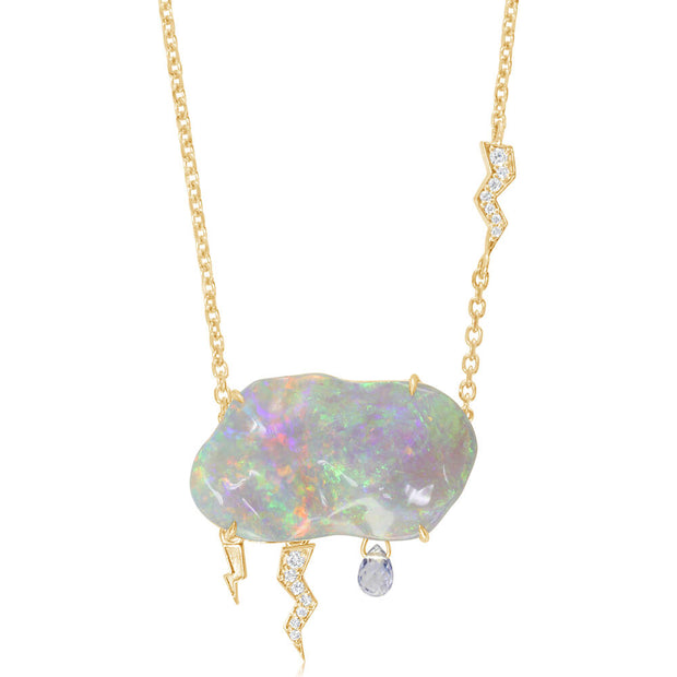 14K Yellow Gold Australian Black Opal Cloud Neckpiece