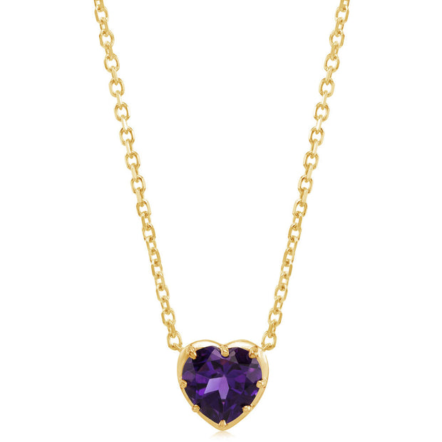 14K Yellow Gold 8mm Heart Amethyst Neckpiece