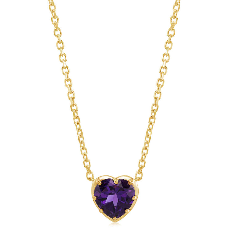 14K Yellow Gold 8mm Heart Amethyst Neckpiece