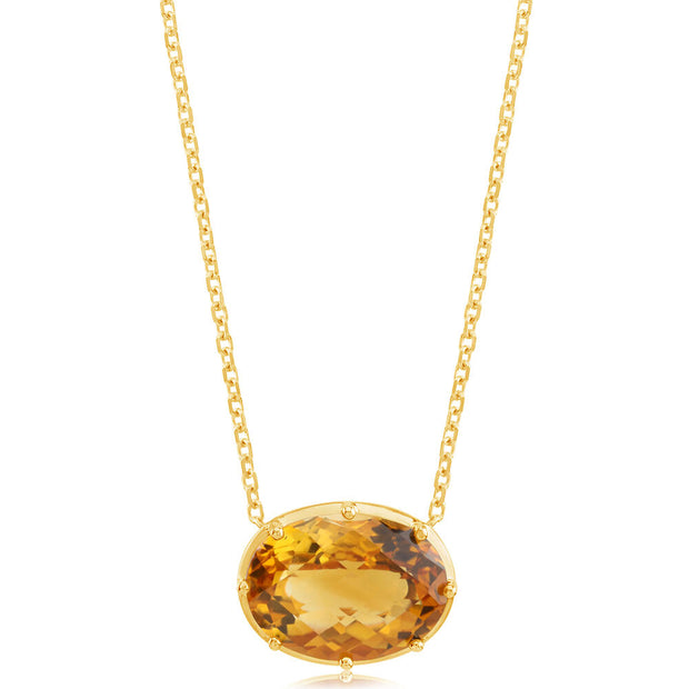 14K Yellow Gold 16x12 mm Oval Checkerboard Citrine Neckpiece