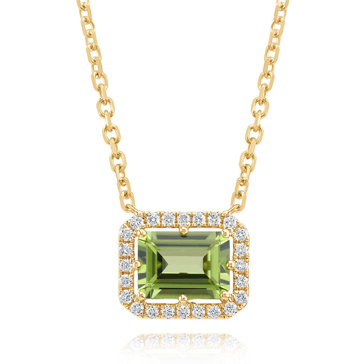 14K Yellow Gold 8x6 Octagon Peridot/Diamond Neckpiece