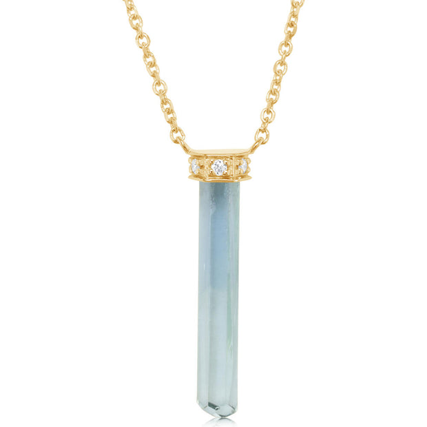 14K Yellow Gold Aquamarine Rough /Diamond Neckpiece