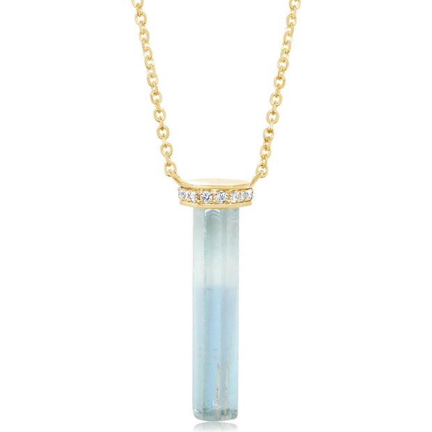 14K Yellow Gold Aquamarine Rough /Diamond Neckpiece